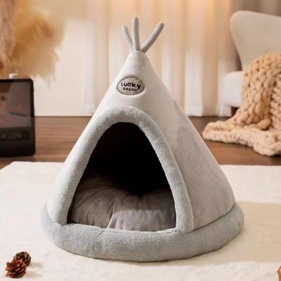 PetsAreLife Cat House Enclosed For Winter, Dismantlable Warm Nest For Cats, Four Seasons Cozy Christmas Bed gray l