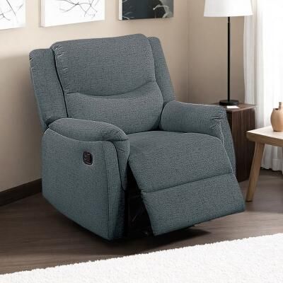 Manual Reclining Chair with Supportive Headrest, Upholstered Seat and Backrest, in Dark Gray or Sincere Bone Finish