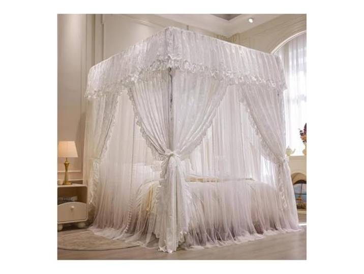 Vnook Bodenstehender Betthimmel, dreitüriges, zu öffnendes Palace-Moskitonetz mit Rahmen for Lesen, Entspannen und Ausruhen for Schlafzimmer, Apartment und Hotel(White,180x200cm)