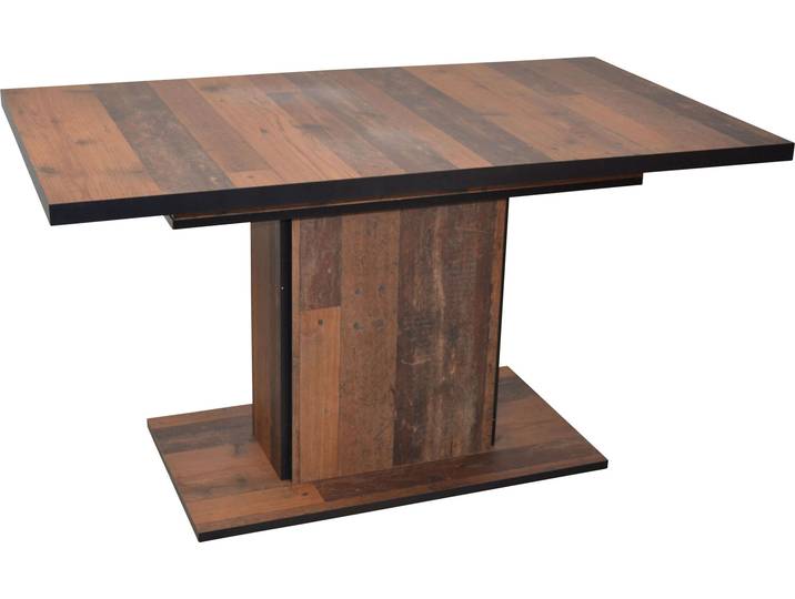Esstisch HOME AFFAIRE Hunter , schwarz (oldwood, schwarz, oldwood, oldwood, schwarz), B:140cm H:76cm T:80cm, Der ausziehbare Esstisch »Hunter« aus dem Hause Home affaire sorgt für einen Blickfang in deinem Esszimmer. Er wird aus hochwertigem Holzwerkstoff hergestellt, der mit einem attraktiven Melamin-Holzdekor beschichtet ist. Eine umlaufende, schwarz abgesetzte Kante sorgt für einen schicken Akzent. Die Esstischplatte ist in der Mitte geteilt, wodurch sie sich schnell und einfach auseinanderziehen lässt. So kannst du den Esszimmertisch mit wenigen Handgriffen vergrößern und hast genügend Platz für ein Essen mit Familie und Freunden. Die pflegeleichten Oberflächen lassen sich bei Bedarf einfach reinigen. Harmonisch mit vielen Einrichtungen kombinierbar: der ausziehbare Esstisch »Hunter« aus dem Hause Home affaire., Tische, Rechteckiger Esstisch Esstisch, umlaufende Kanten schwarz abgesetzt, von 140 auf 180 cm vergrößerbar