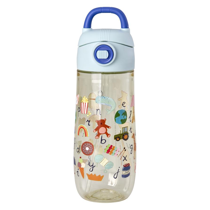 Rice - Kids Drinking Bottle - Plastic with ABC Print - Blue - 550 ml (PLBOT-SABC) (0.55 l) (PLBOT-SABC)