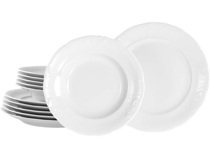 Tafelservice CREATABLE Frederike Weiss, Service 12-tlg. , weiß, 12, Porzellan, Geschirr-Sets, Tafelservice, Teller Set, Klassisch, Zeitlos