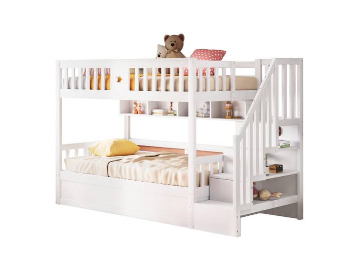 Flieks Hochbett 90x200 Weiß Holz Hydraulik Stauraum Regal, 90x200 cm, Babymöbel & Kindermöbel, Kinderzimmer & Jugendzimmer, Kinderbetten, Hochbetten
