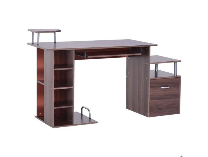 VVBV Bureau Informatique avec Tiroir Étagères et Support CPU Meuble de Bureau pour PC 152x60x88 cm Marron