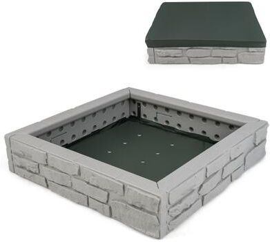 Costway 2-In-1 HDPE Kids Sandbox with Cover and Bottom Liner-Gray