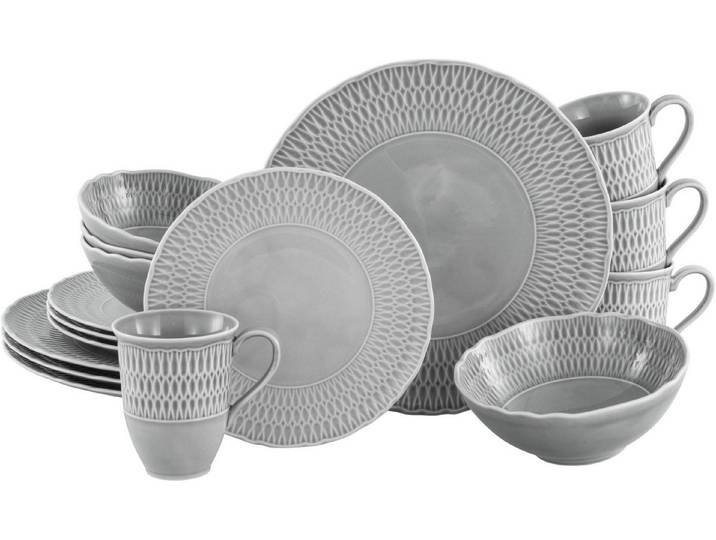 creaTable Kombiservice Sofia, Kombi-Service 16 tlg (16-tlg), 4 Personen, Porzellan, Klassisch-elegantes Relief