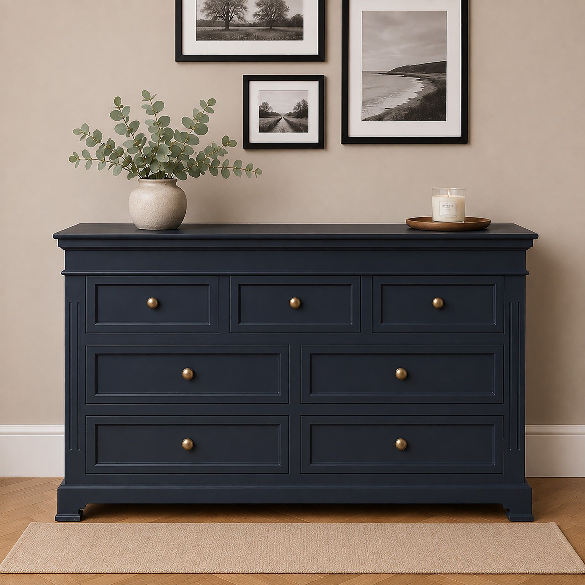 Large Navy Black 7 Drawer Chest of Drawers - Daventry Navy Black Range Wood, Metal