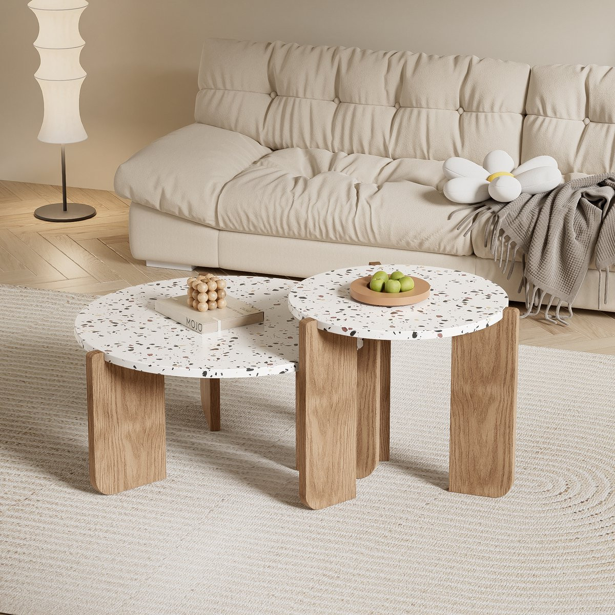MIVRAY Salontafelset met kunstzinnig patroon in natuurlijk MDF, 2-delig