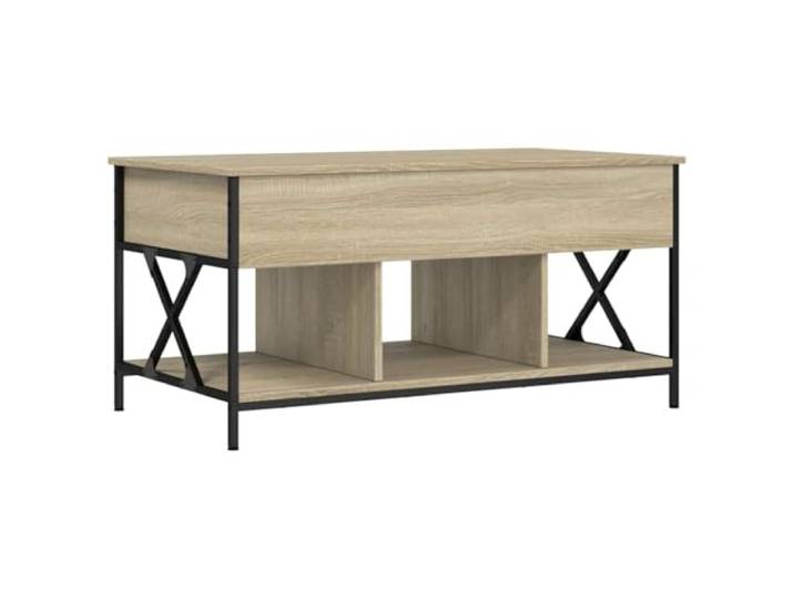GHVBNMF Höhenverstellbarer Couchtisch Sonoma-Eiche Optik 100x55x50 cm Hebbare Tischplatte für Arbeiten im Wohnzimmer, integriertes Staufach und höhenverstellbare Füße für festen Stand.
