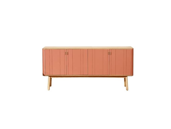 Buffet style contemporain, plateau en chêne, 4 portes gris
