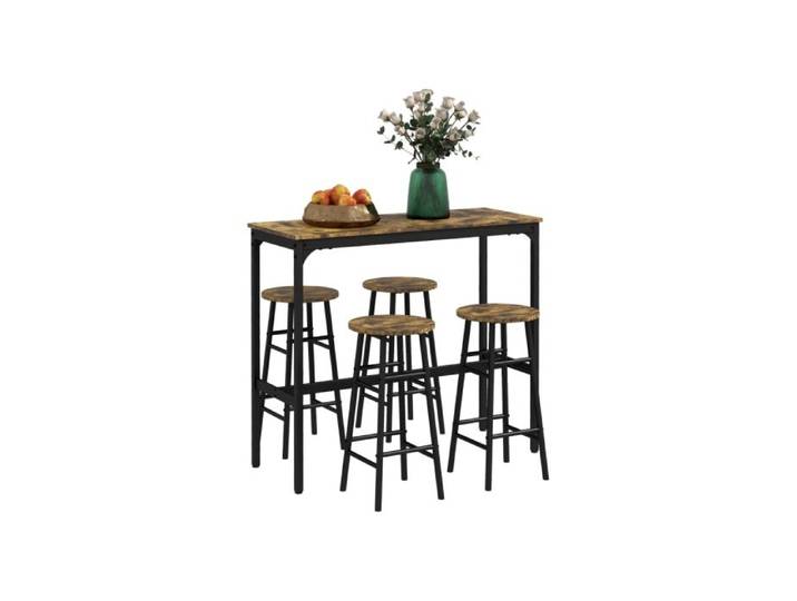 HOMCOM 5 Piece Bar Table Set with 4 Stools Industrial Bar Table and Stool Set Dining Table and Chair Set Rustic Brown