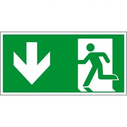 Schild I Rettungszeichen Notausgang, Aluminium, 400x200mm, ASR A1.3, DIN EN ISO 7010 E001