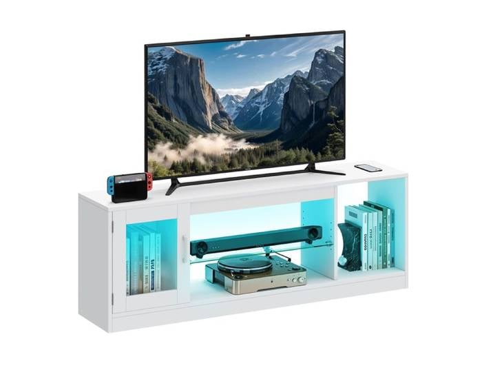 YITAHOME Meuble TV - 148*32*51cm - avec Étagère de Rangement Ouverte - pour le Salon - Blanc