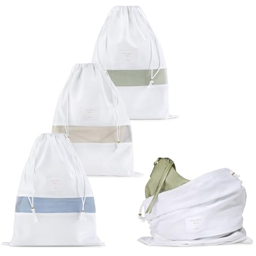 Hayden Hill Luxe stofzakken voor portemonnees en handtassen, 3-pack middelgrote organische katoenen tasjes met trekkoord