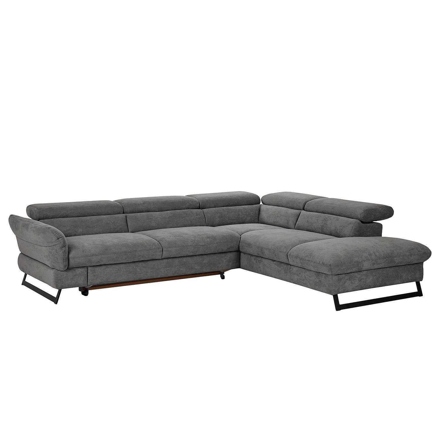 home24 Hoekbank Manson grijs microvezel met slaapfunctie en ottoman, rechtsmodel, Breedte: 283 cm, Diepte: 69 cm