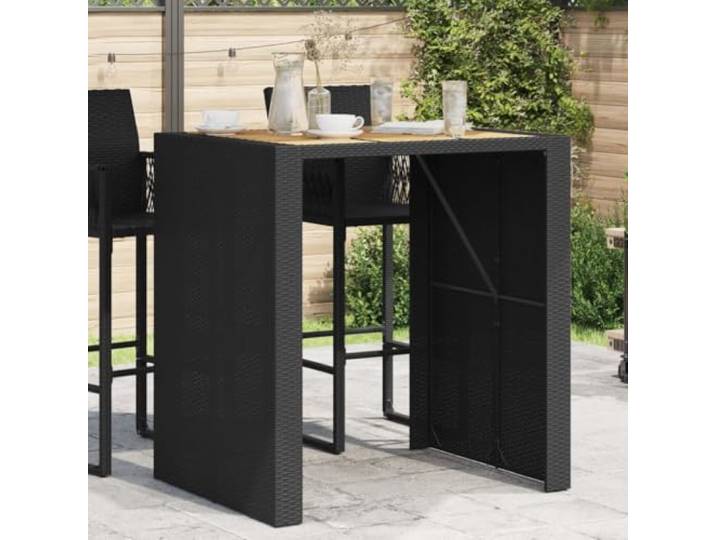ZXQVLMRS Bartisch 105x80x110 cm Akazienholz & Polyrattan Stehtisch Schwarz Witterungsbeständig, Für Garten & Terrasse, Stabil