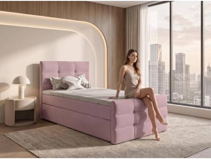 AX Living Boxspringbett Defne 80x200 Altrosa, Fußteil, ohne Topper Bettkasten mit Gasdruckfedern, Bonell H2/H3 und Komfortschaum.
