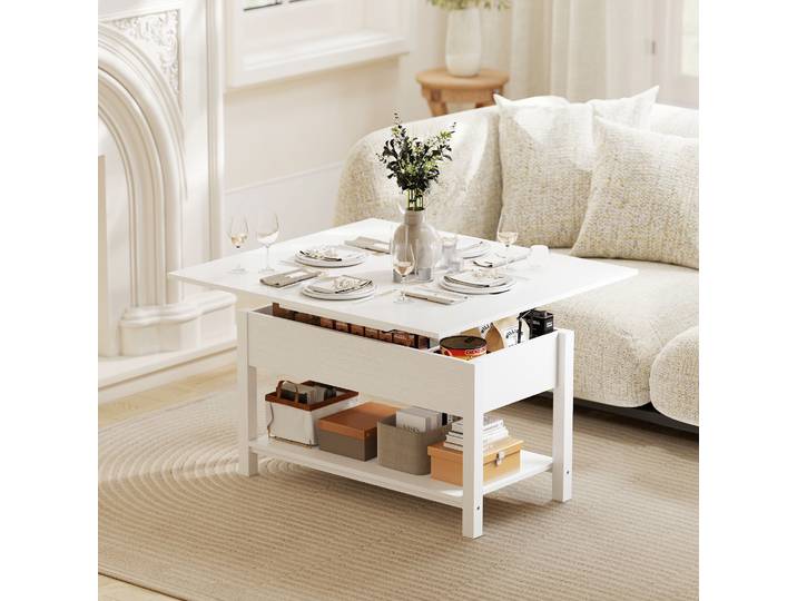 HOMCOM Table Basse Relevable Extensible Salon Blanc 100cm