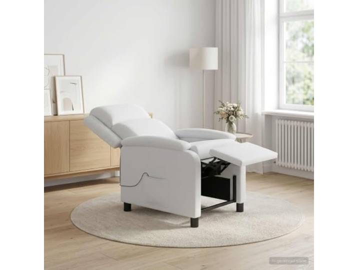 Relaxsessel Weiß Stoff Verstellbar 115°-160° Metall Holz Verstellbare Höhe,Neigungswinkel 115°-160°,100% Polyesterbezug,Metall-Holz-Gestell,feuchtes Tuch reinigen