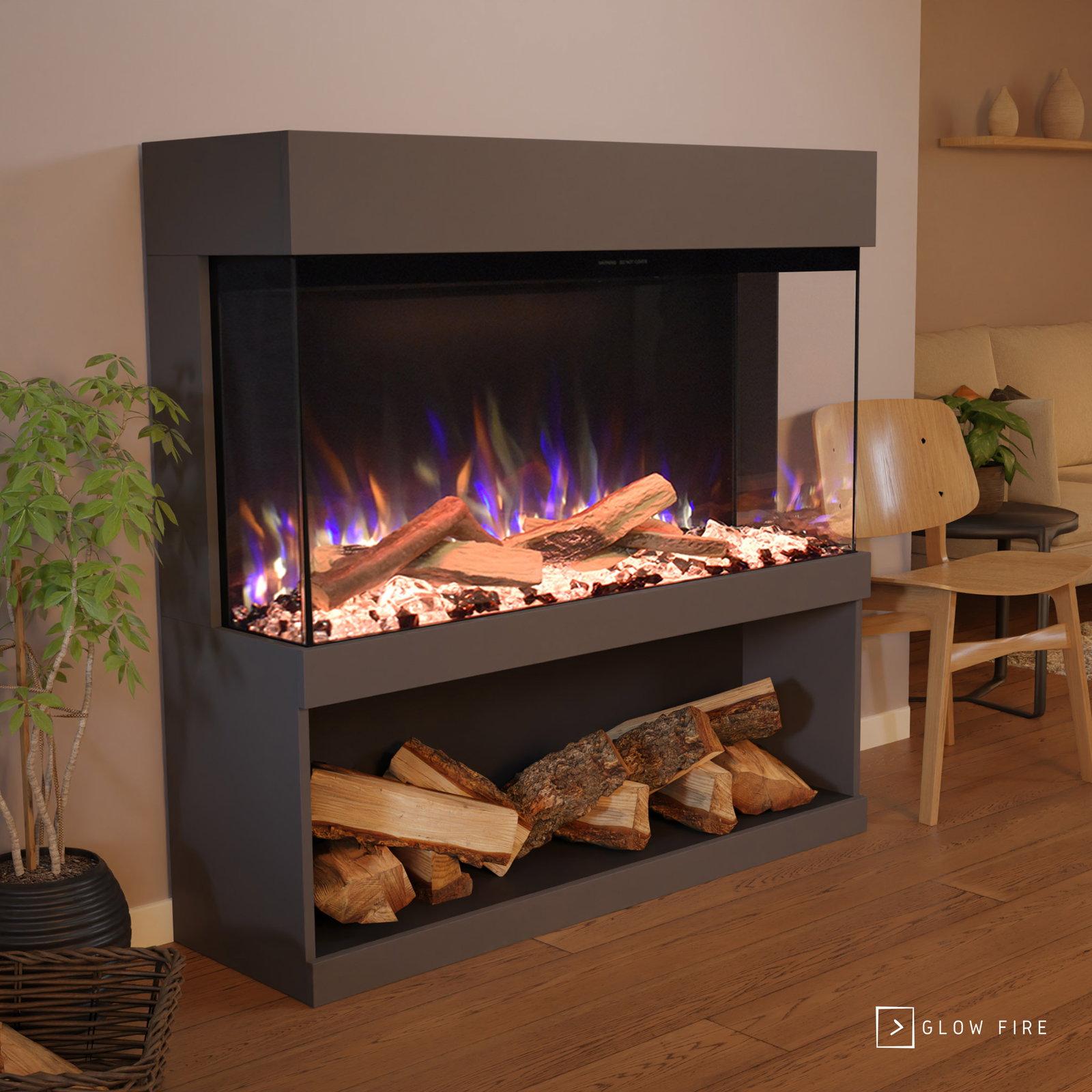 Glow Fire Elektrokamin 'PR17' in Grau| LED Standkamin in Grau mit Heizung (1500 W) | HxBxT: 130x131x40cm