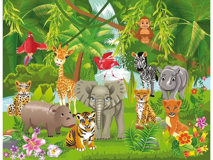 Fototapete PAPERMOON Kids Jungle Animals , bunt, B:3,5m L:2,6m, Vlies, Tapeten, Fototapete