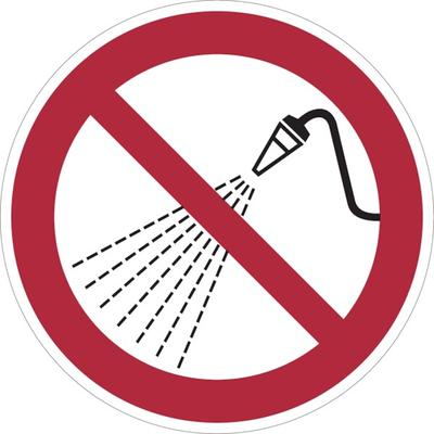 Verbotsschild, Mit Wasser spritzen verboten - praxisbewährt - 100 mm Folie selbstklebend