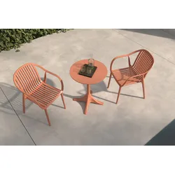 VILLANA Pico Curve Balkon-Set, ziegelrot, Kunststoff, Tisch Ø 70 cm und 2 Stapelsessel, UV- und wetterfest