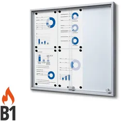 Schaukasten 6 x A4 Alu mit Schiebetüren B1 Brandschutz innen ESG 6x DIN A4