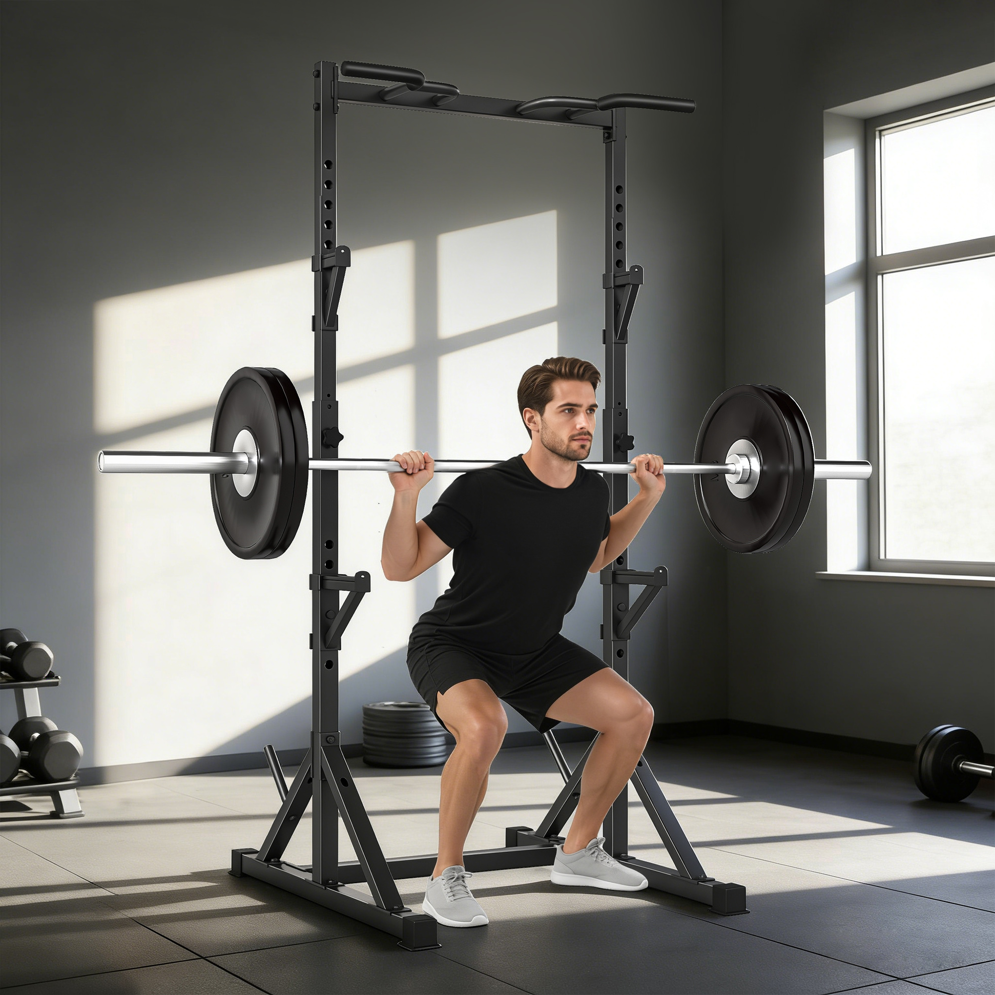 Sportnow Squat Rack e Rack Bilanciere Altezza Regolabile Multifunzione, Nero   Aosom Italy