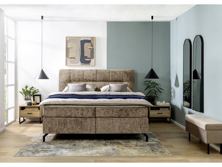 Boxspringbett Plumas 180 x 200cm Chenille Ova Beige H2