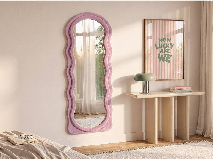 Organischer Spiegel - Samt - 65 x 170 cm - Rosa - AYANI