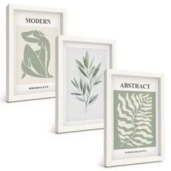 BILDER SET 3er Set - 20x30 cm Weißer Rahmen - Matisse Aquarell Boho-Design
