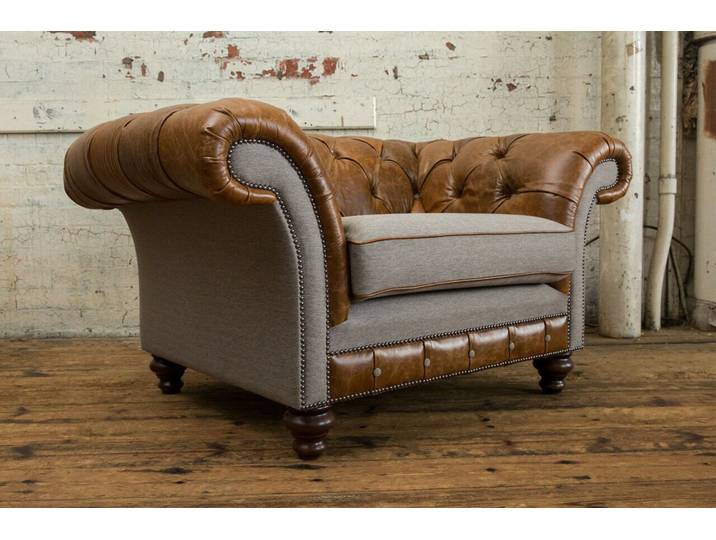 JVmoebel Chesterfield-Sessel Eleganter brauner Polstersessel aus Echtleder mit Holzfüßen (Packung, Relaxsessel), Made in Europa