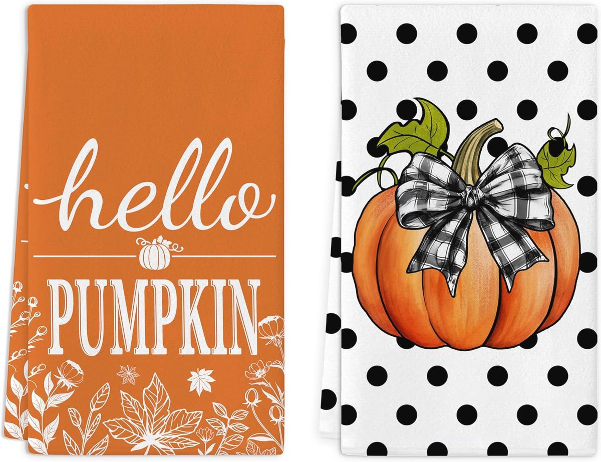 Set van 2 herfst keukenhanddoeken met pompoenontwerp