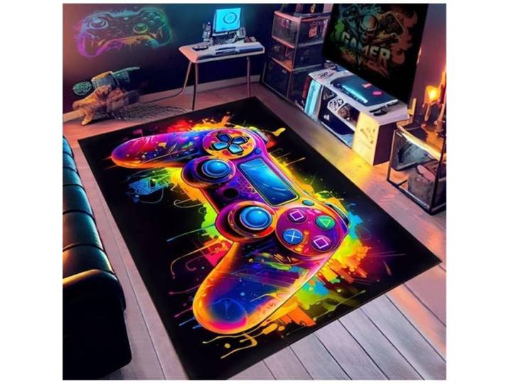 Tapis Chambre Ado Gamer 3D Tapis Sol Gaming Deco Chambre Garcon Enfant Tapis De Salon Moderne Antidérapant Tapis Gaming Néon TAPIS
