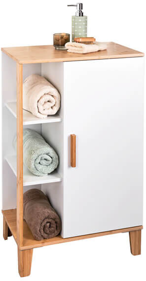 Showerdrape Varallo White & Bamboo Bathroom Floor Cabinet with Display Shelves