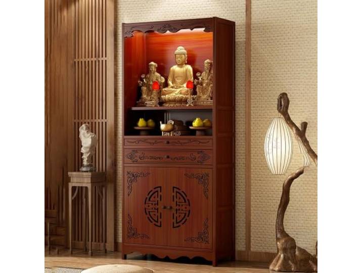 Altartisch,Pooja-Schrank, Chinesischer Buddhistischer Schrank Dickem Bambus Ausziehbar, for Zuhause, Geschäft, Tempel, zur Aufbewahrung for Gottesdienste und Gebete(W 20.9''*D 13''*H 66.9'')