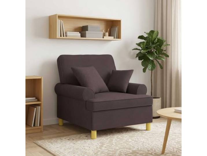 XL Sessel mit Kissen Dunkelbraun Stoff Polyester Bezug, Schaumstoffpolsterung, Holz Metall Rahmen, Kunststoffbeine, breite Sitzfläche
