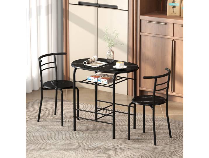 HOMCOM Ensemble Table 2 Chaises Moderne Marron Noir Cuisine Bar