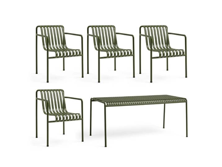 HAY - Palissade Tisch + 4x Dining Armchair, olive