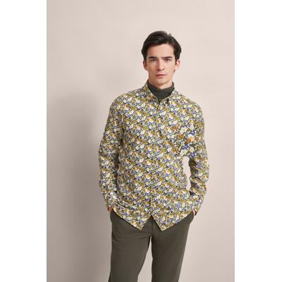 Langarmhemd BUGATTI, Herren, Gr. L, Normalgrößen, grün (oliv), 100% Baumwolle, unifarben, normal, eckige 2-Knopf-Manschette, Hemden, mit Button-Down-Kragen