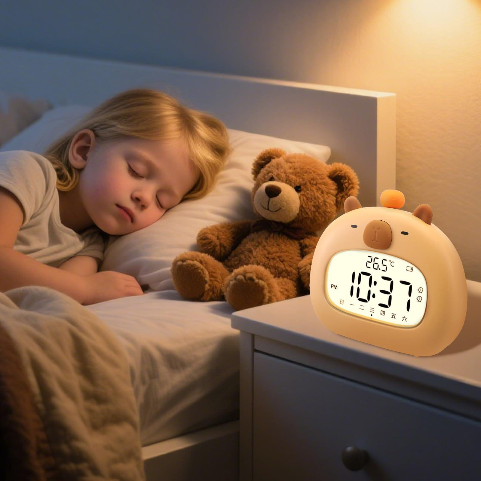 Dripio Kinderwekker met Capybara-design, Nachtlampje en LED-verlichting, Oplaadbaar