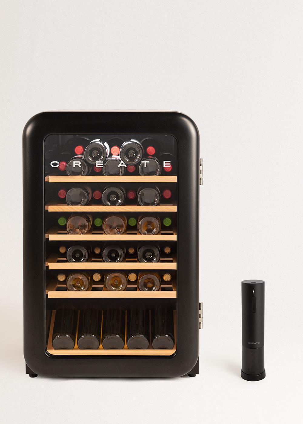 CREATE - WINECOOLER RETRO - Elektrischer Weinkühlschrank im Retro-Stil für 12, 24, 45 oder 76 Flaschen