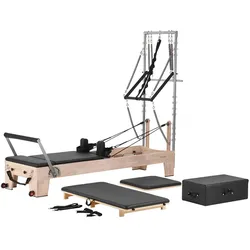 VEVOR Pilates Reformer Maschine aus Gummibaumholz für Fitnessstudio, Krafttrainingsgerät mit doppeltem Widerstand, Reformer-Box, Sprungbrett, für Fortgeschrittene & Anfänger, biz zu 181,44 kg