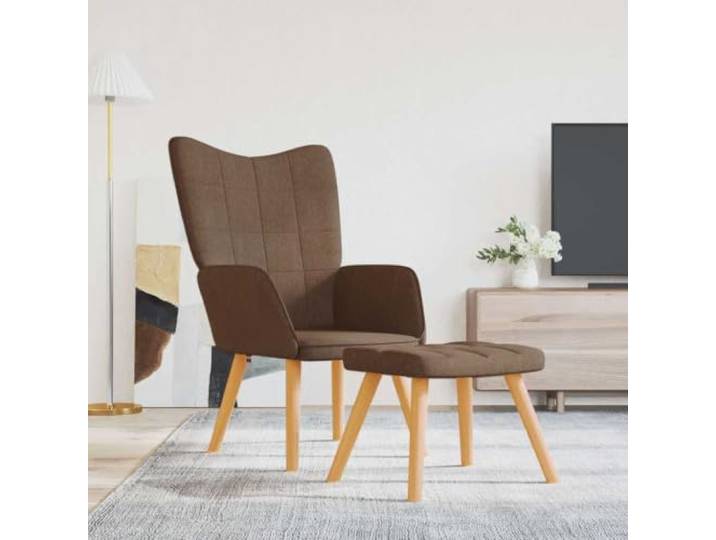 Relaxsessel mit Hocker, Braun, Stoff, Stahlrahmen, Holzfüße, Weicher Stoff, gepolsterter Schaumstoff, modernes Design, für den Innenbereich, stabiler Sitz, einfache Wartung