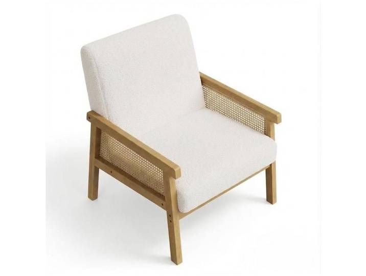 Fauteuil rotin cadre bois siège tissé main mobilier patio bohème résistant intempéries salon jardin balcon blanc