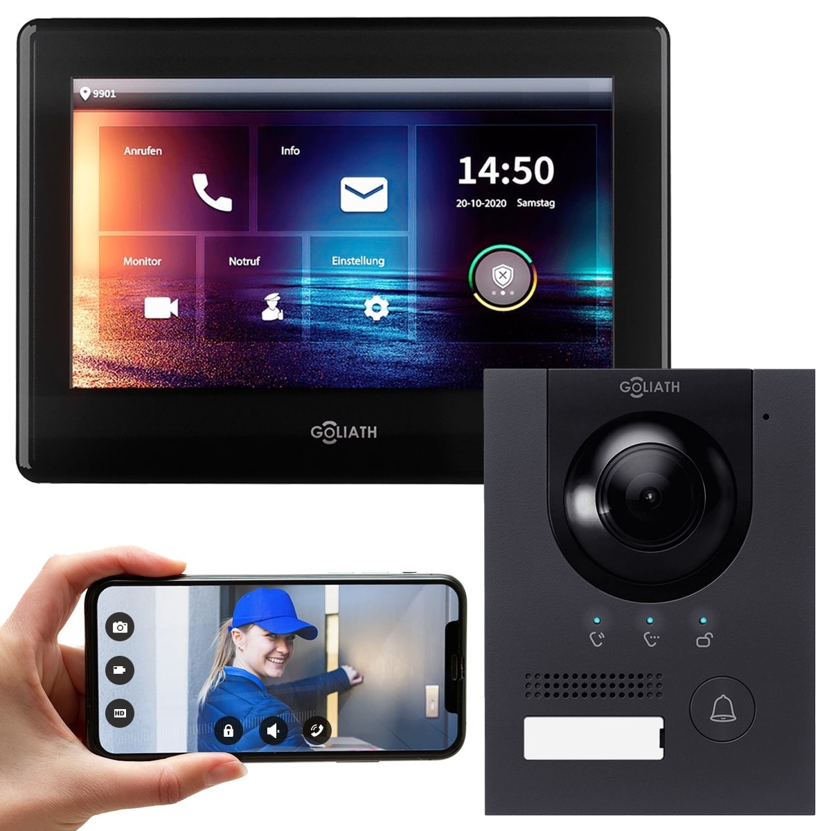 GOLIATH PRO IP Video Türsprechanlage mit App | Anthrazit | 1-Familie | 7 Zoll | Aufputz | 180°