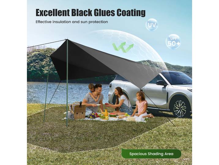 Auvent de voiture pour le camping, grande tente auvent pour SUV – abri solaire universel avec ventouses, tissu Oxford imperméable, auvent de voiture