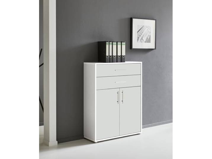 BMG Möbel Schubkastenschrank mit 2 Türen ideal für Büro & Arbeitszimmer wählbar aus 26 verschiedenen Farbkombinationen (Weiß - Weiß Matt)