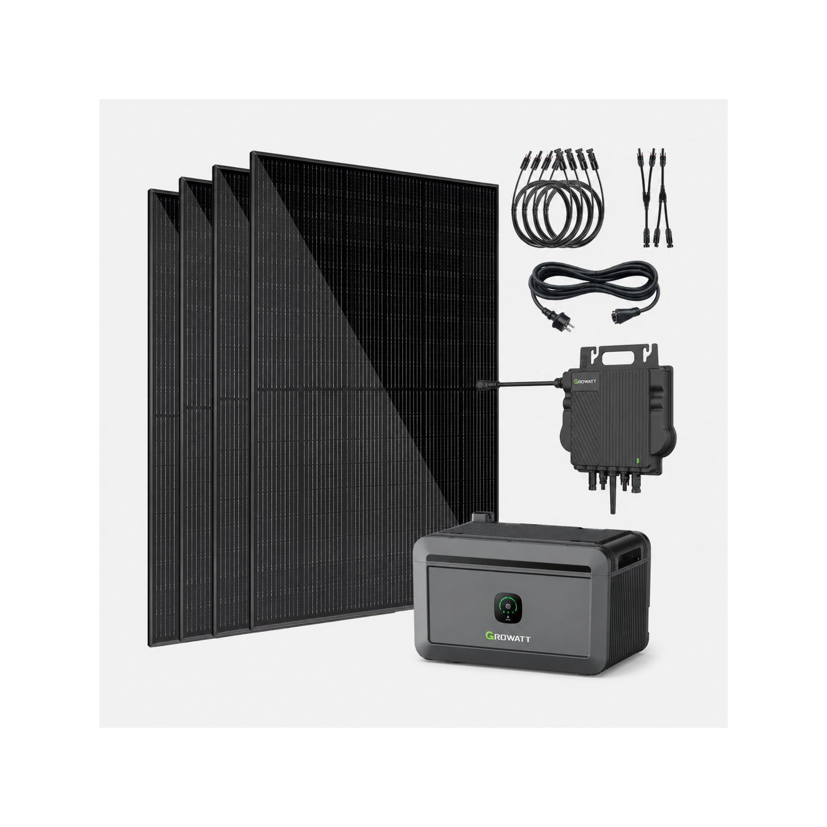 VALE Balkonkraftwerk 1.800 Wp – 4x 450 Wp Premium Solarmodul bifazial (Glas+Glas), Growatt NEO 800M-X, Growatt Noah 2000, 5m Anschlusskabel